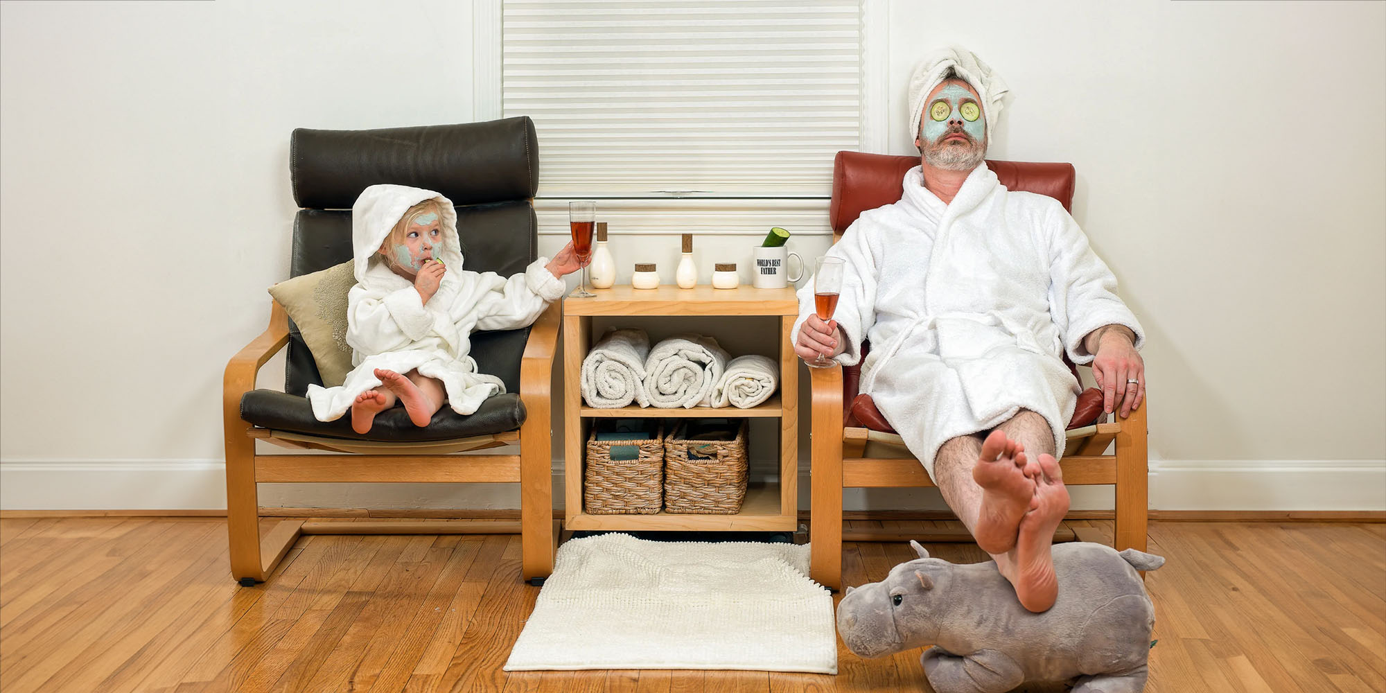 Father and daughter relaxing at the spa